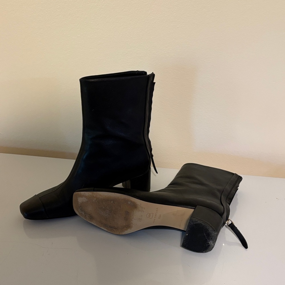 Ann Taylor Genuine leather square toe Black Ankle Boots